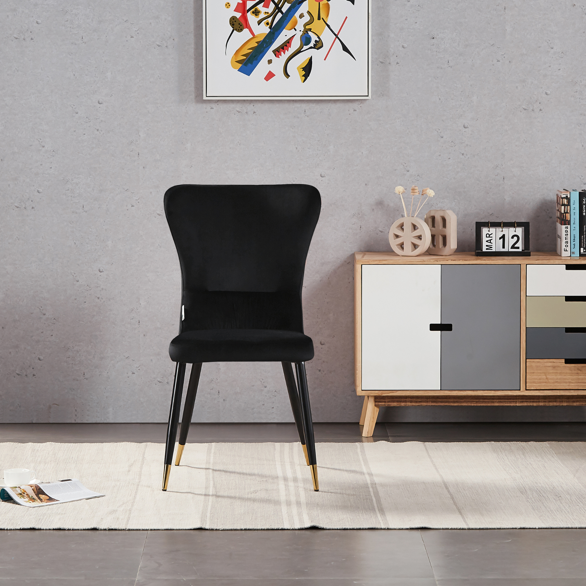 7 Pieces New York Rocco Dining Set - a Walnut Rectangular Dining Table and Set of 6 Green Dining Chairs