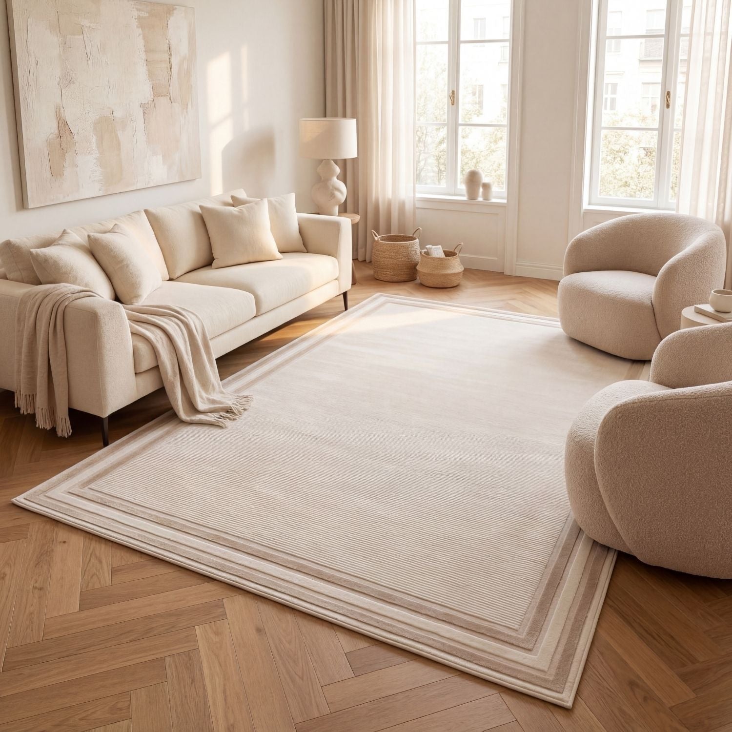 Carmel Cream-Beige Bordered Rug | 6060 - PN Home