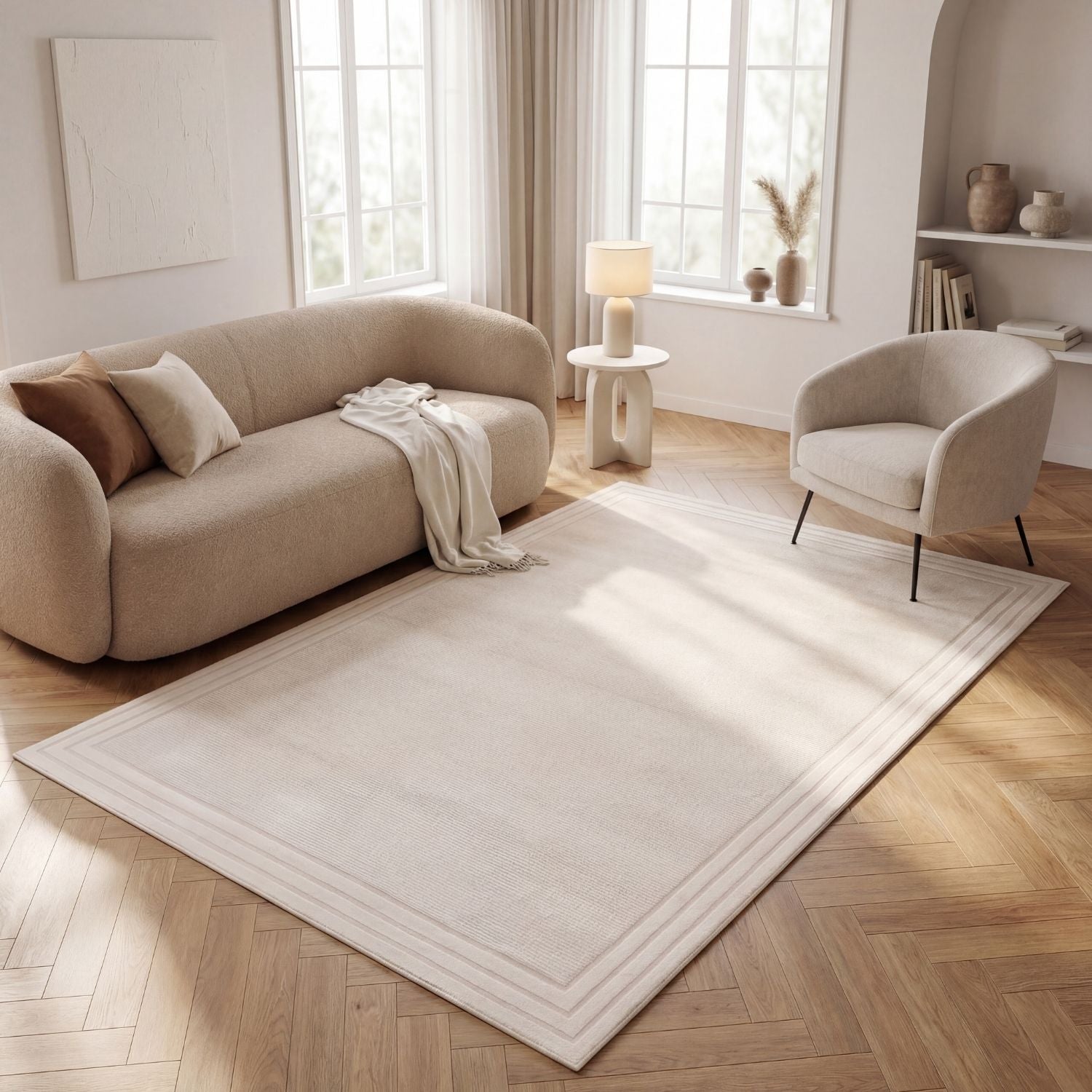 Carmel Cream Bordered Rug | 6060 - PN Home
