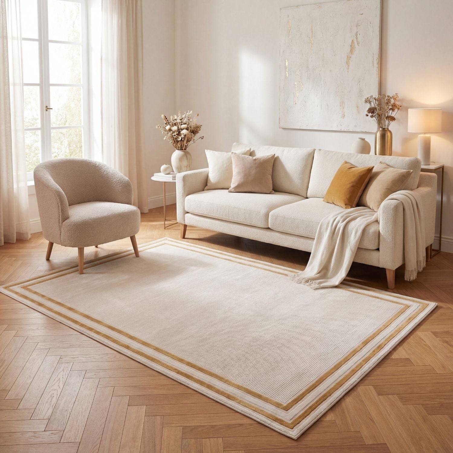 Carmel Cream-Gold Bordered Rug | 6060 - PN Home