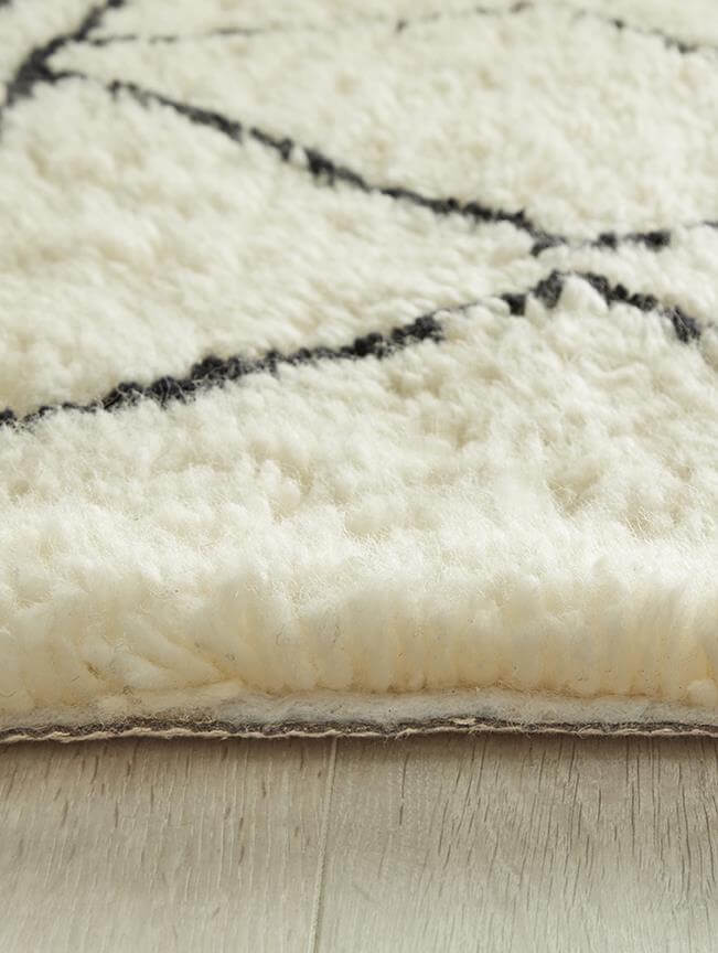 Berber Cream/Black Wool Shaggy Rug - PN Home