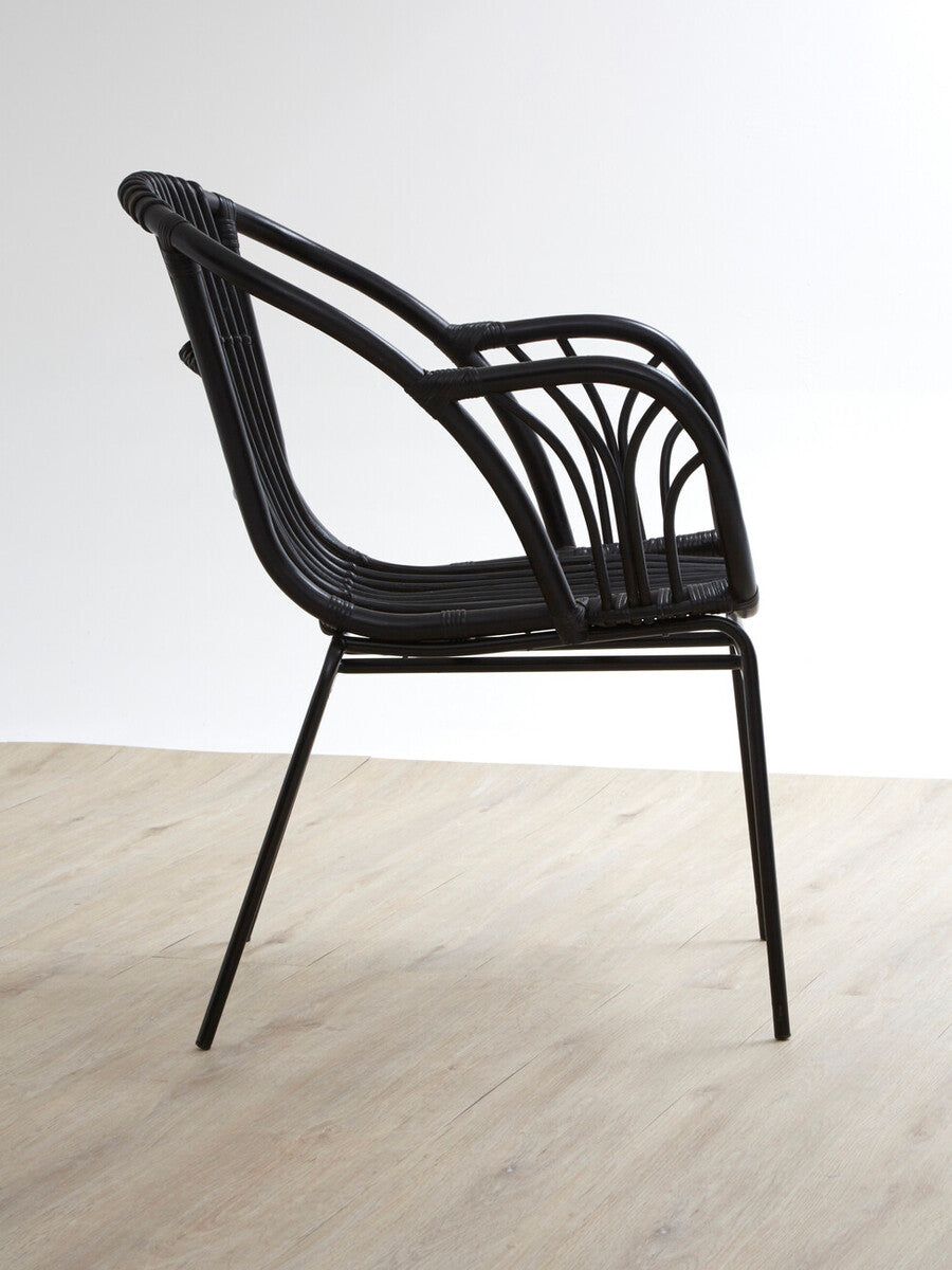 Lagom Black Natural Rattan Chair With Raised Sides - PN Home