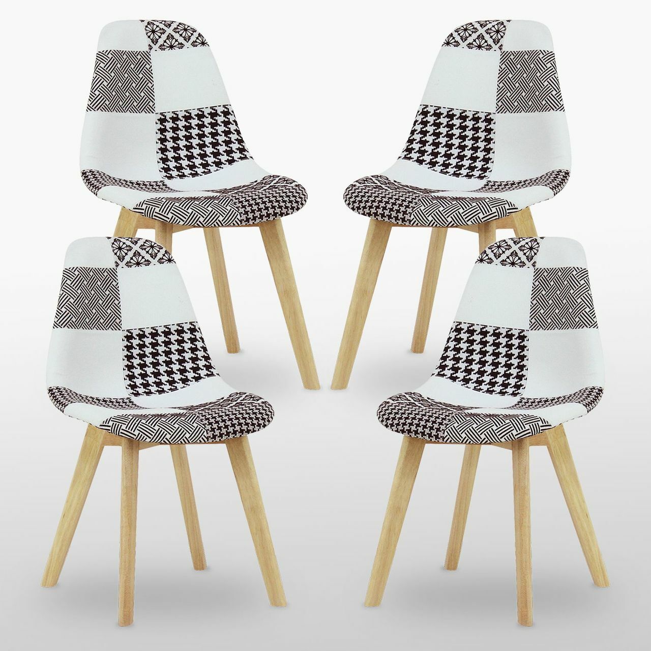 5PCs Dining Set - a Halo Dining Table & Set of 4 Black/White Tulip Patchwork Accent Chairs