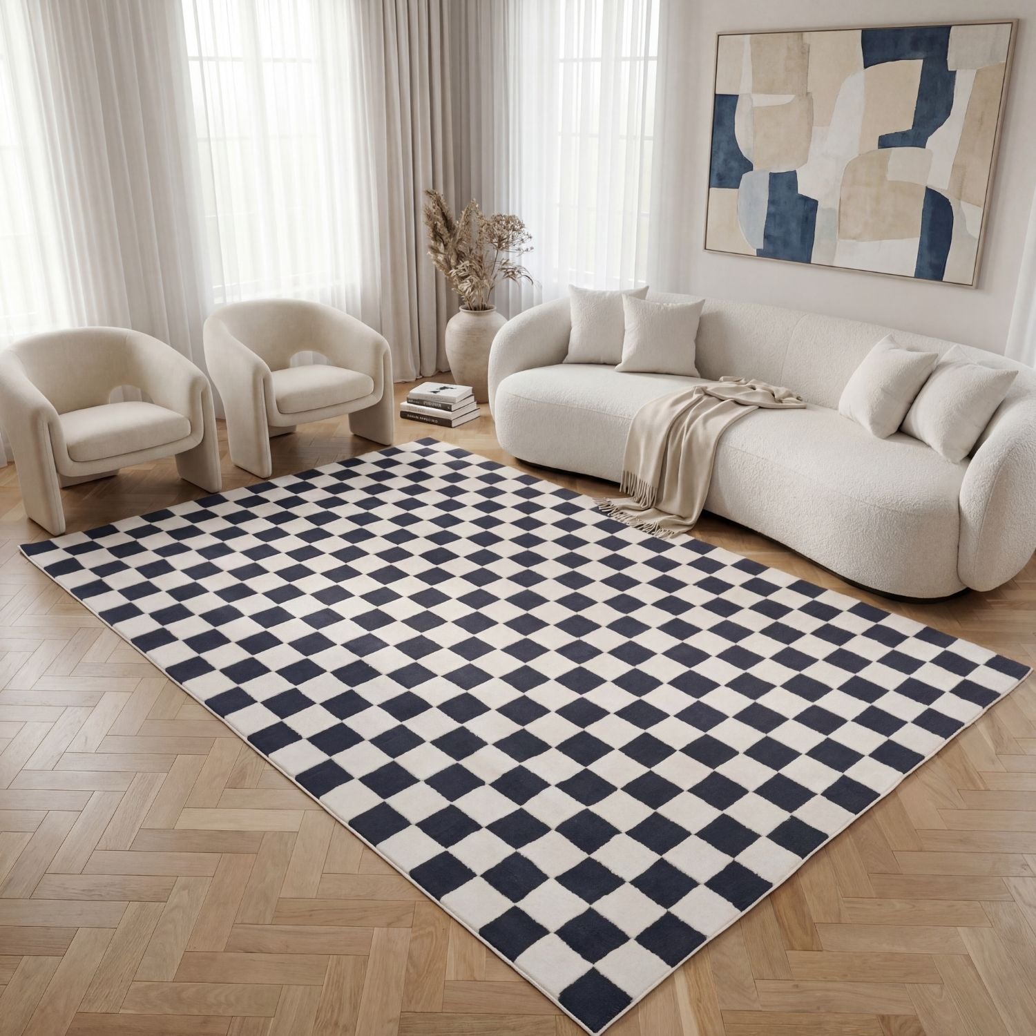 Loft Checkerboard Blue Rug - PN Home