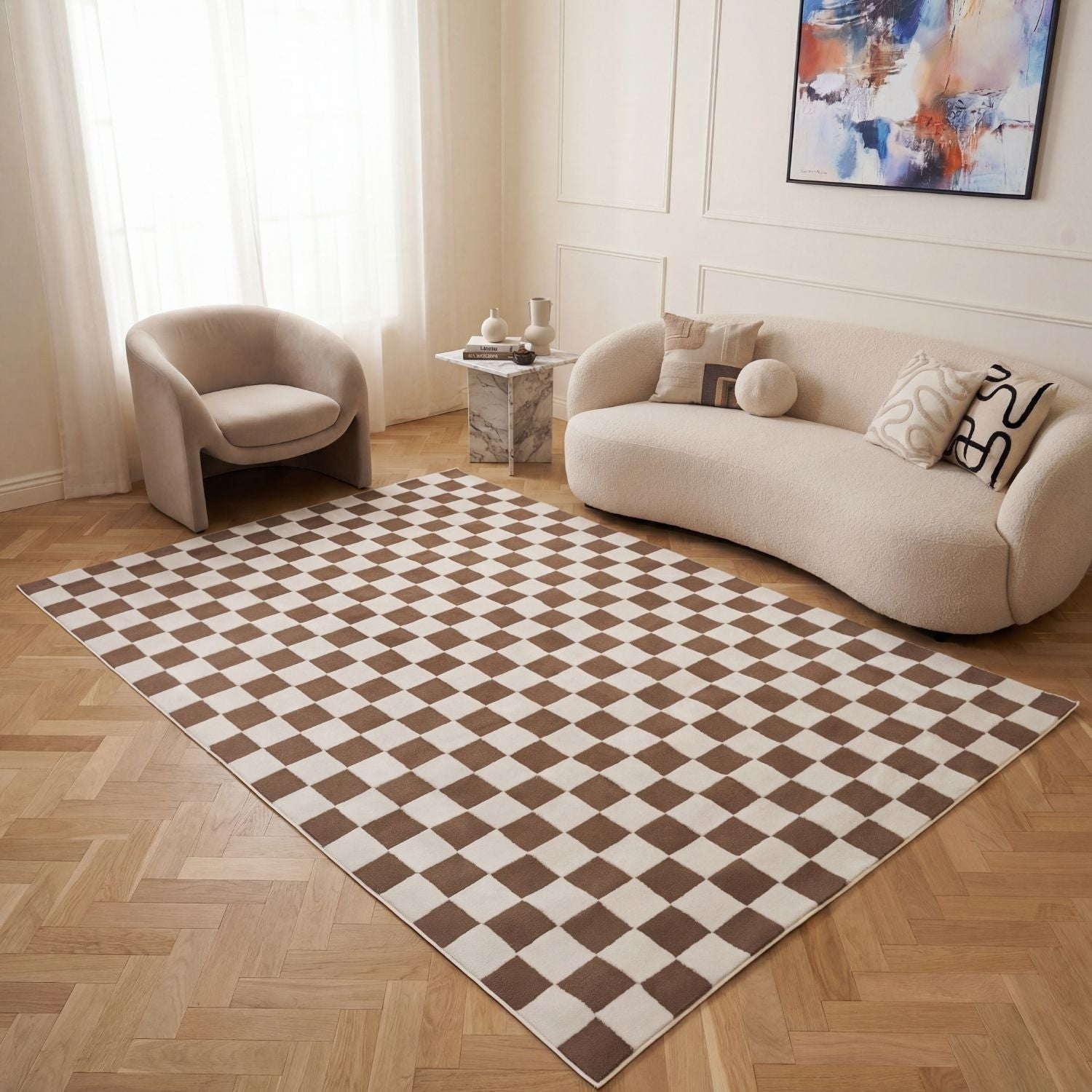 Loft Checkerboard Brown Rug - PN Home