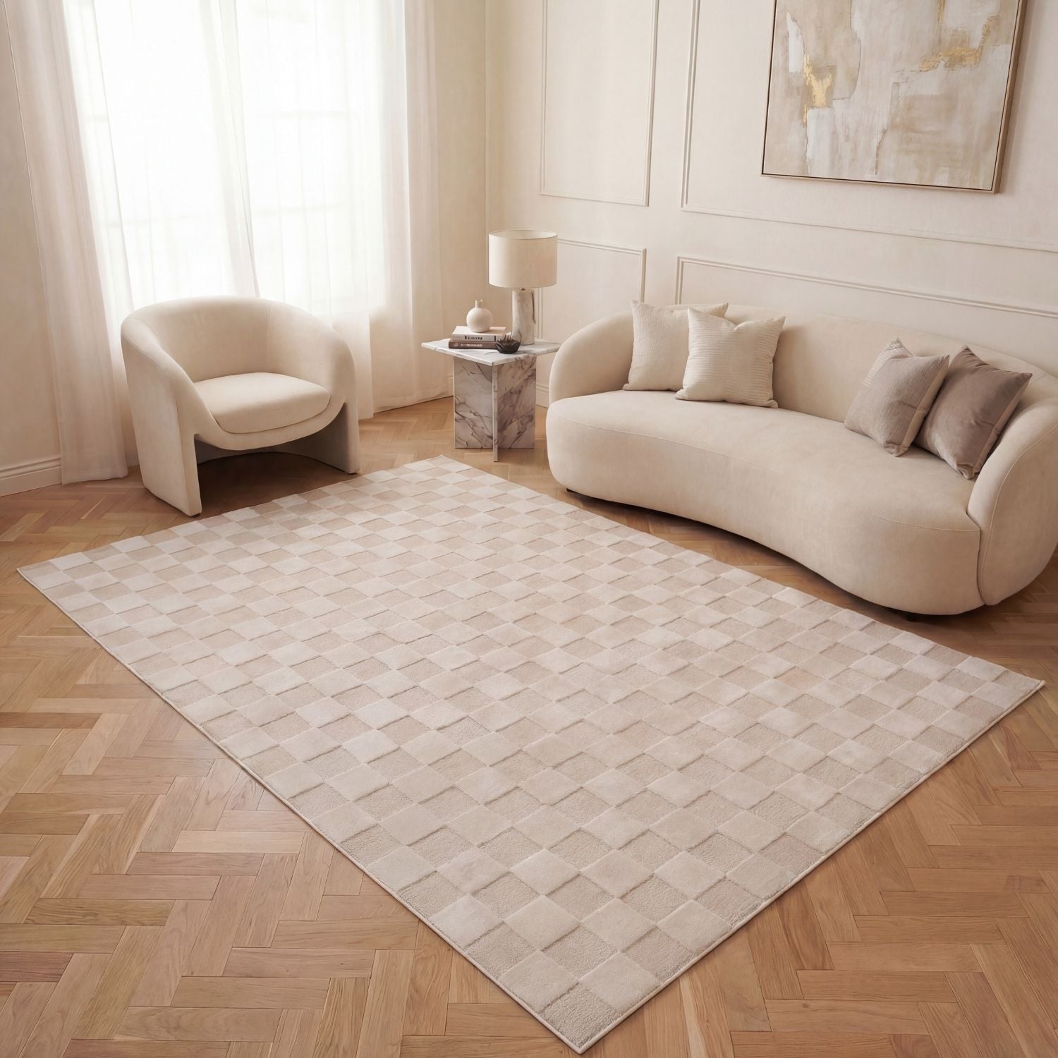 Loft Checkerboard Cream Rug - PN Home