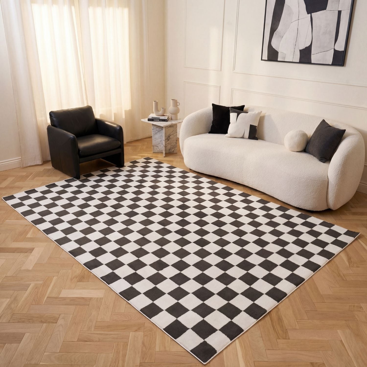 Loft Checkerboard Dark Grey Rug - PN Home