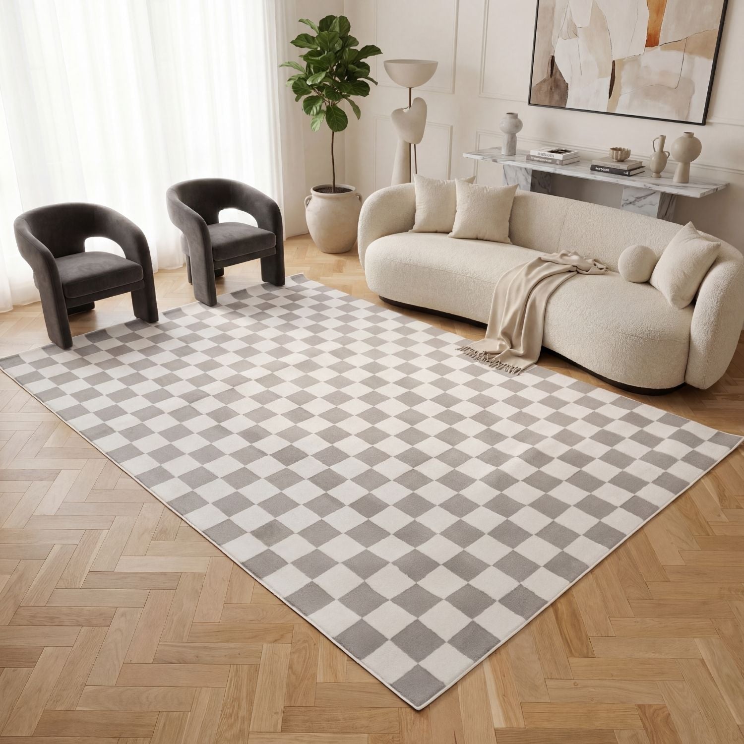Loft Checkerboard Grey Rug - PN Home