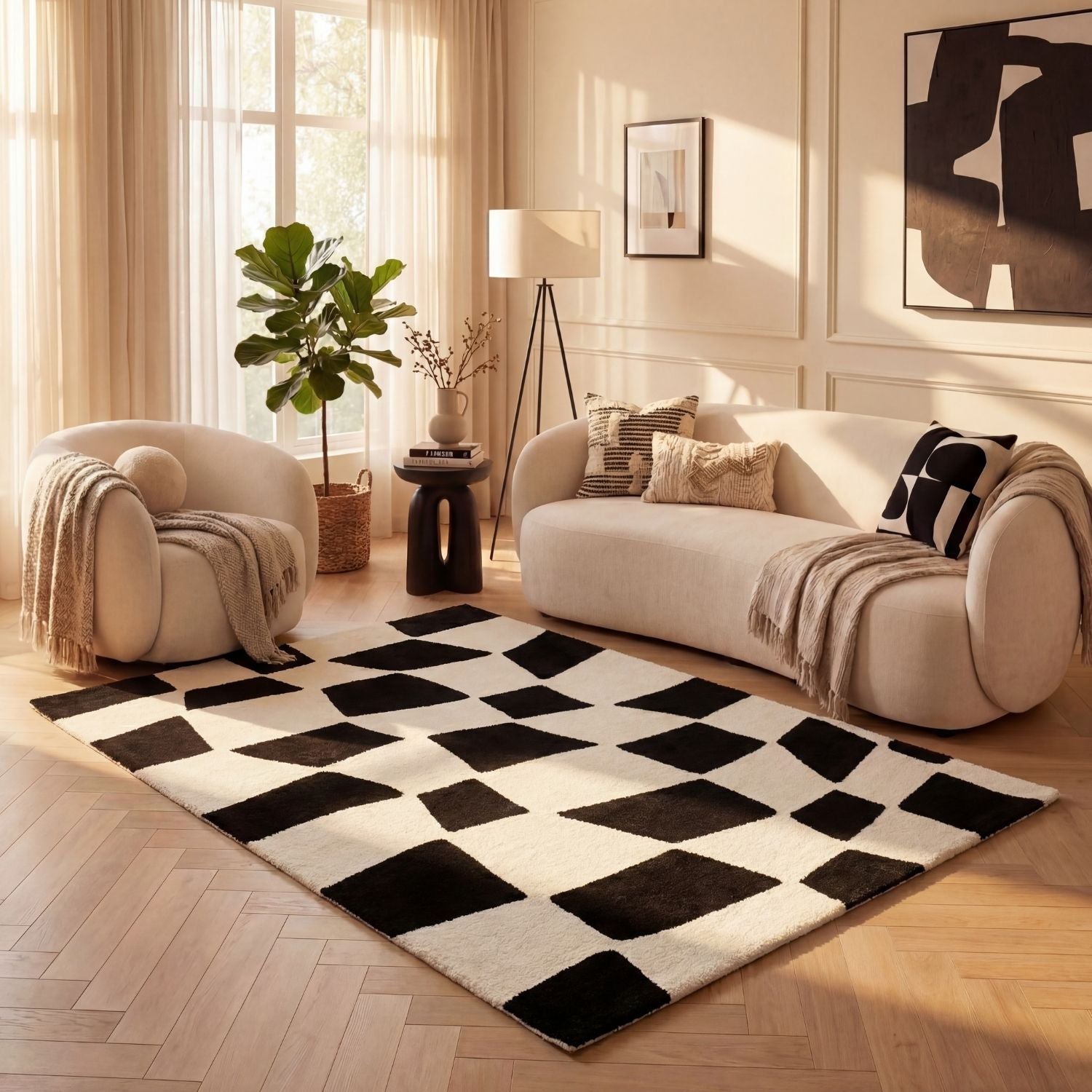 Joli Checkered Black & White Rug - PN Home