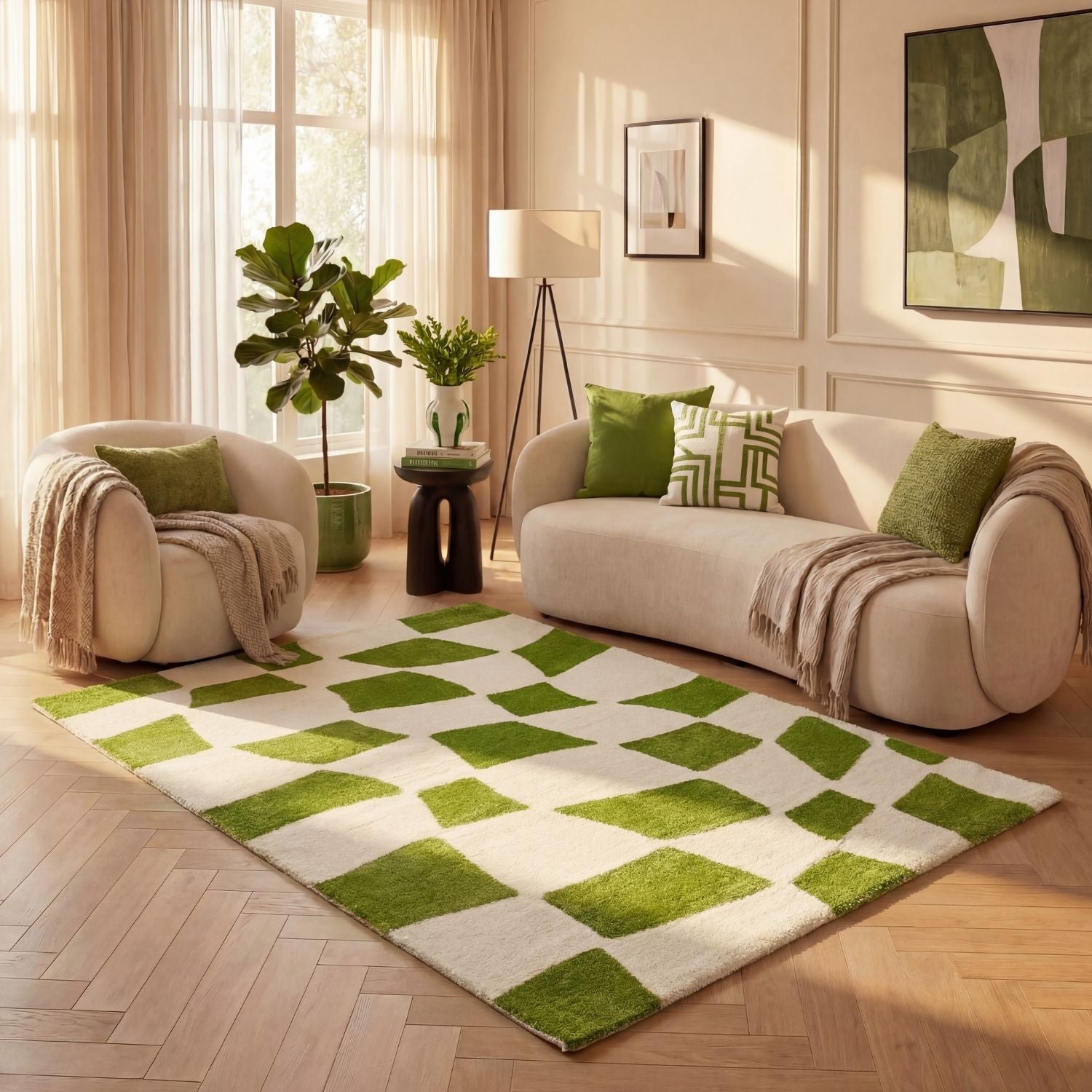 Joli Checkered Green & White Rug - PN Home