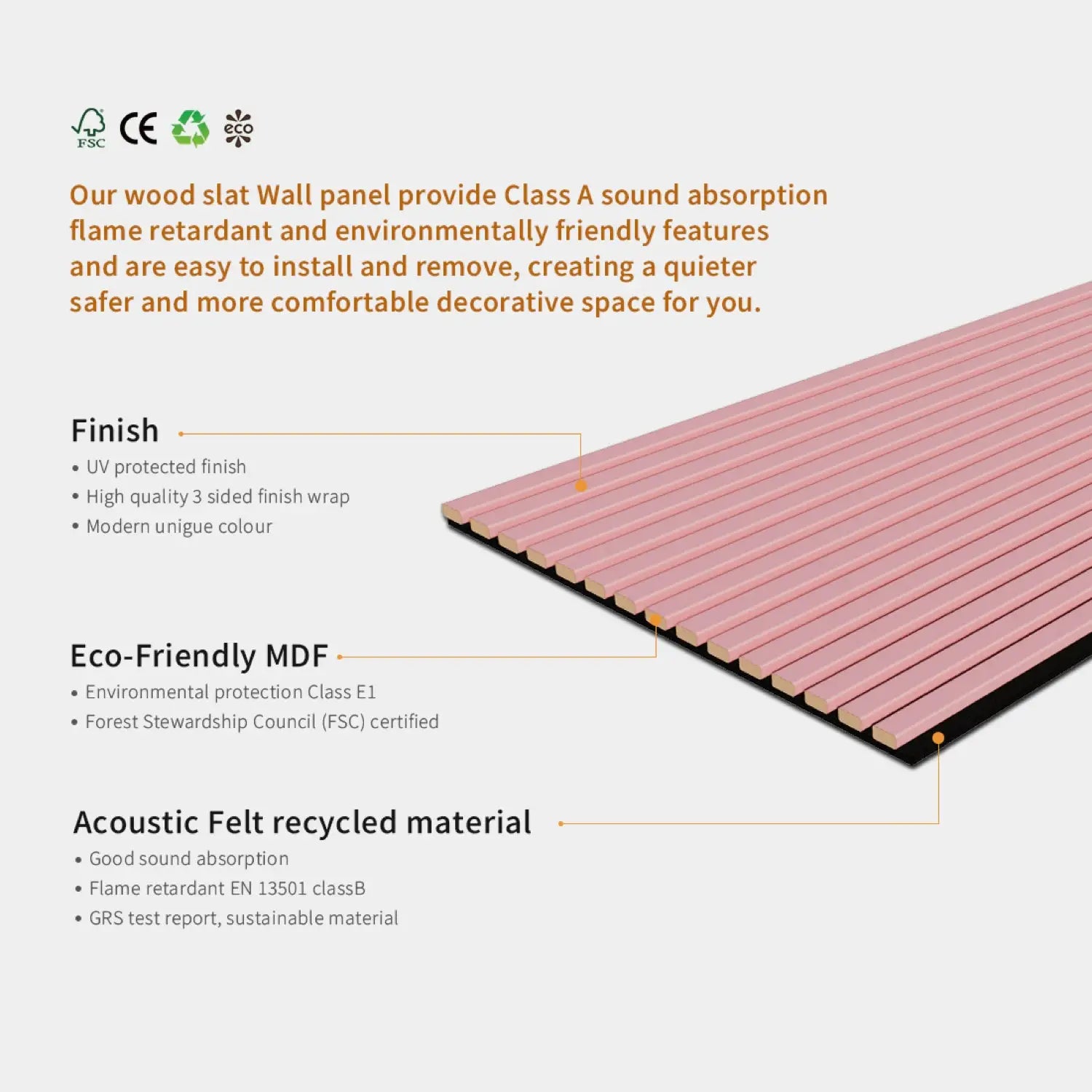 Coloured Acoustic Slatted Wall Panels