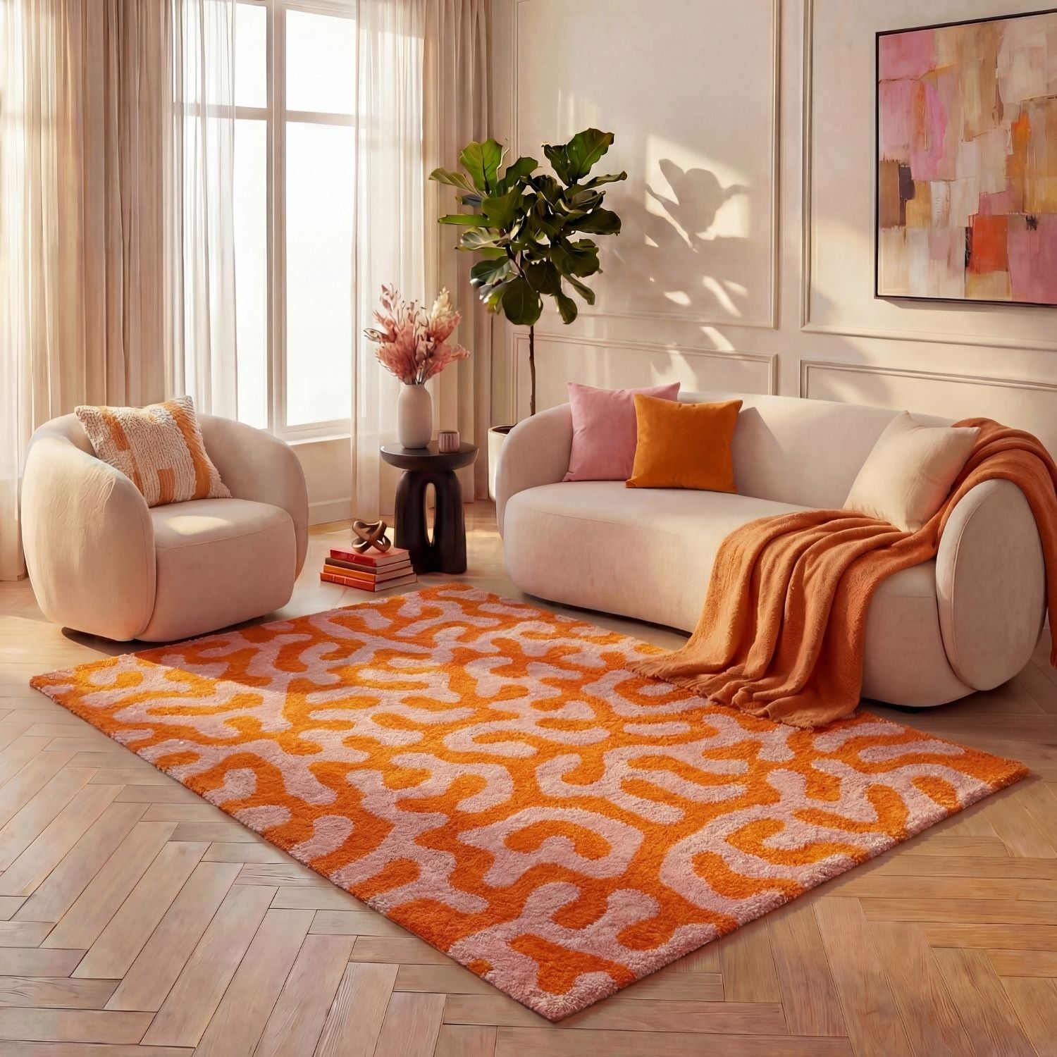 Joli Doodle Orange & Pink Rug - PN Home