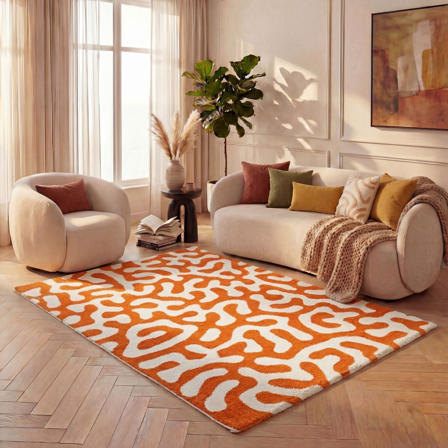 Joli Doodle Orange & White Rug - PN Home