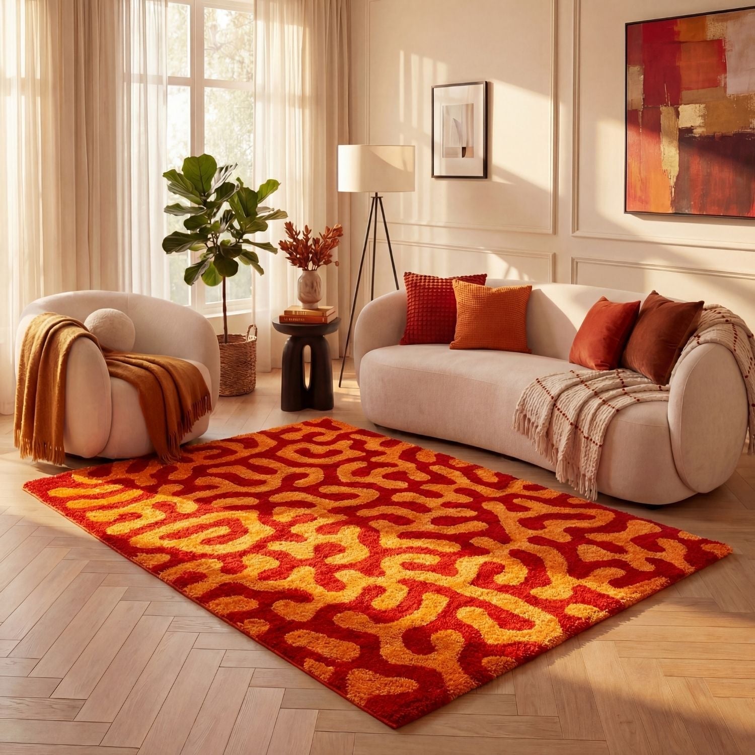 Joli Doodle Red & Orange Rug - PN Home