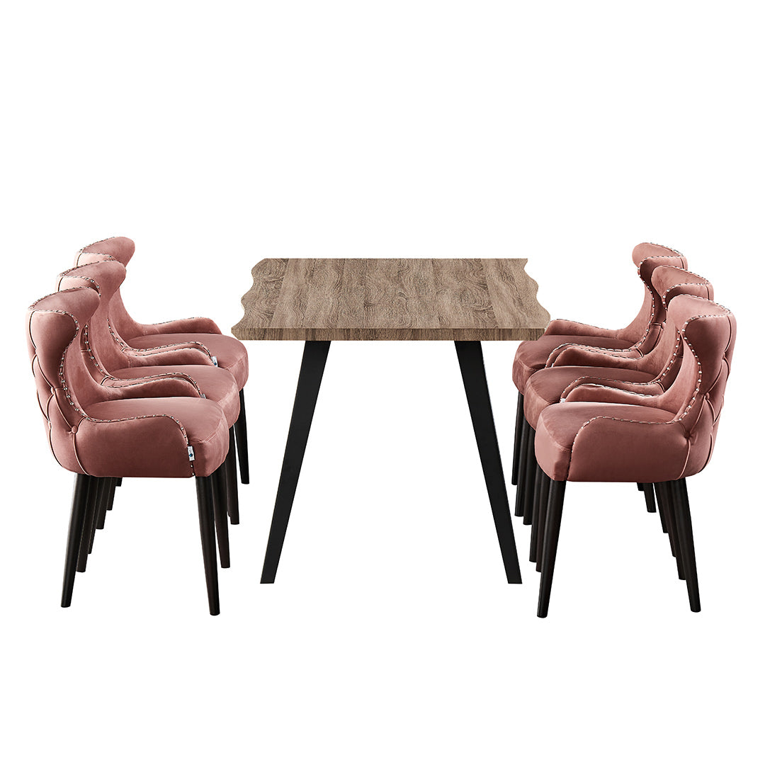 Oxford Rocco LUX Dining Set, a Table and Chairs Set of 6, Walnut