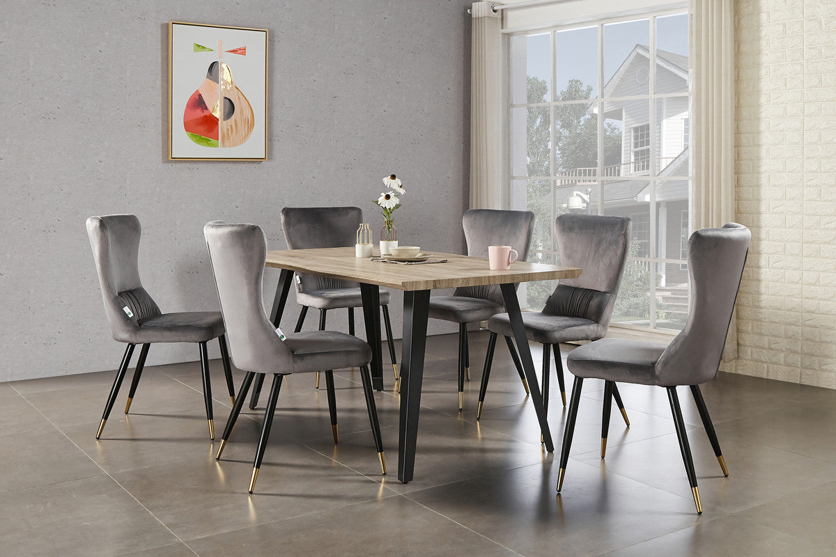 7 Pieces New York Rocco Dining Set - a Walnut Rectangular Dining Table and Set of 6 Green Dining Chairs