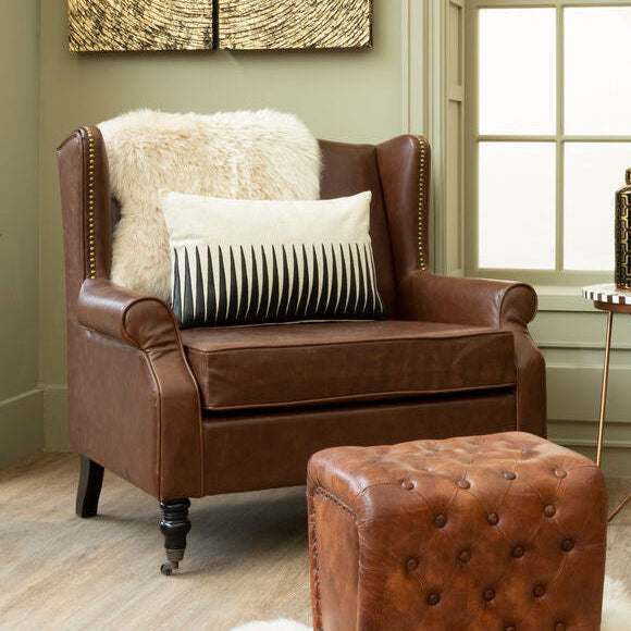 Fulham Brown Leather Effect Wing Armchair - PN Home