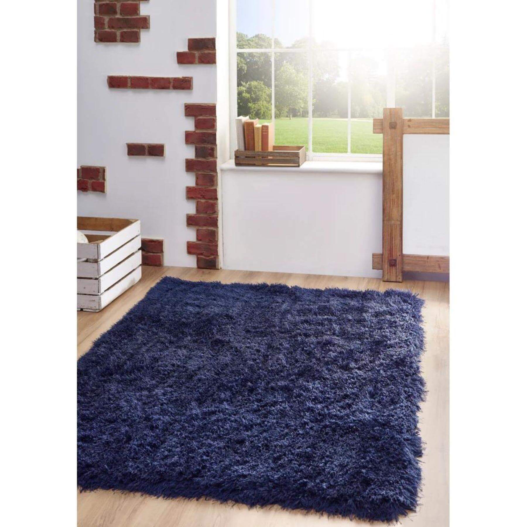 Extravagance Navy Shaggy Rug - PN Home