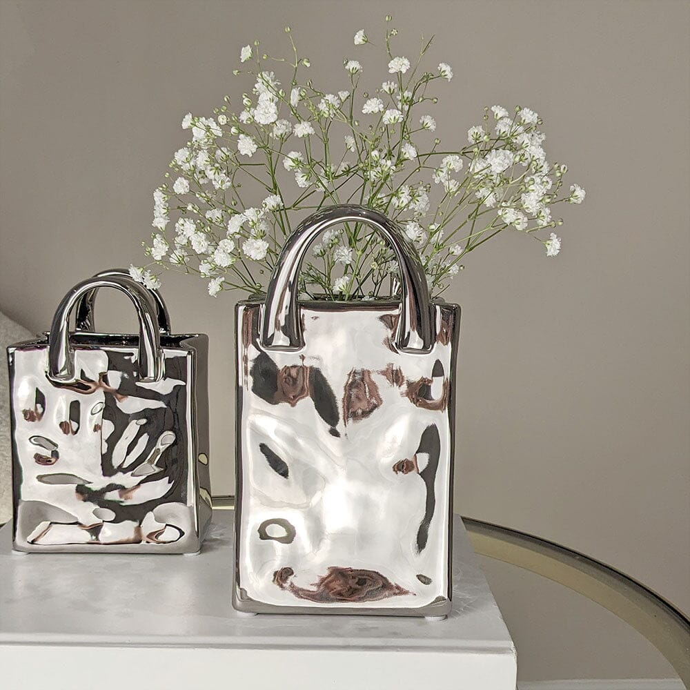 Elise Silver Handbag Decorative Vase