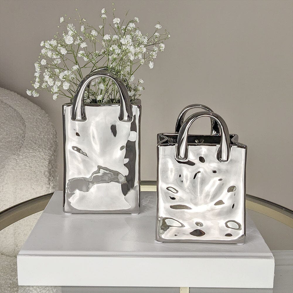 Elise Silver Handbag Decorative Vase