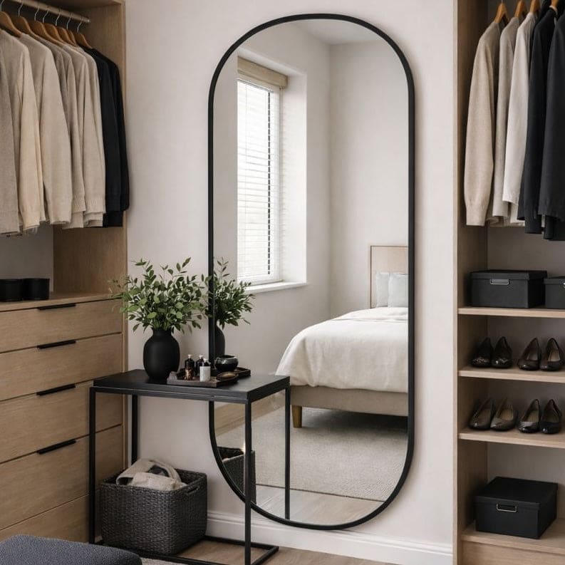 Emi - Full Length Black Metal Runway Oval Mirror - 180cm x 80cm - PN Home