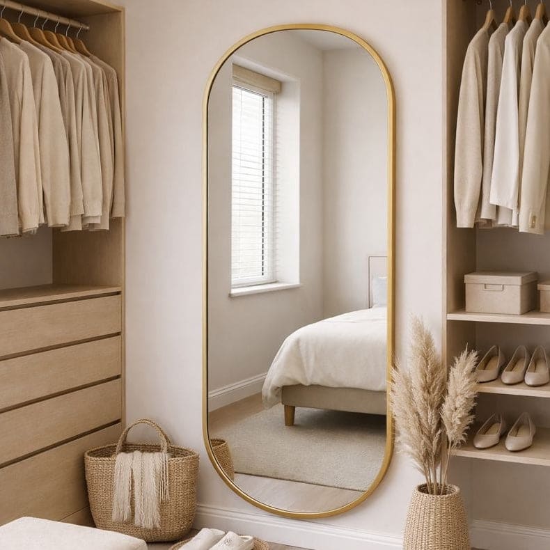 Emi - Full Length Gold Metal Runway Oval Mirror - 180cm x 80cm - PN Home