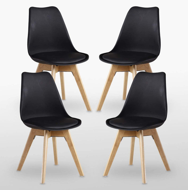 Black Halo Dining Table & Set of 4 Jamie Lorenzo Tulip chairs with Padded Seat - PN Home