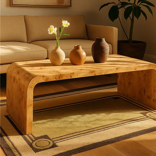Mota Burl Wood Design Curved Coffee Table - PN Home