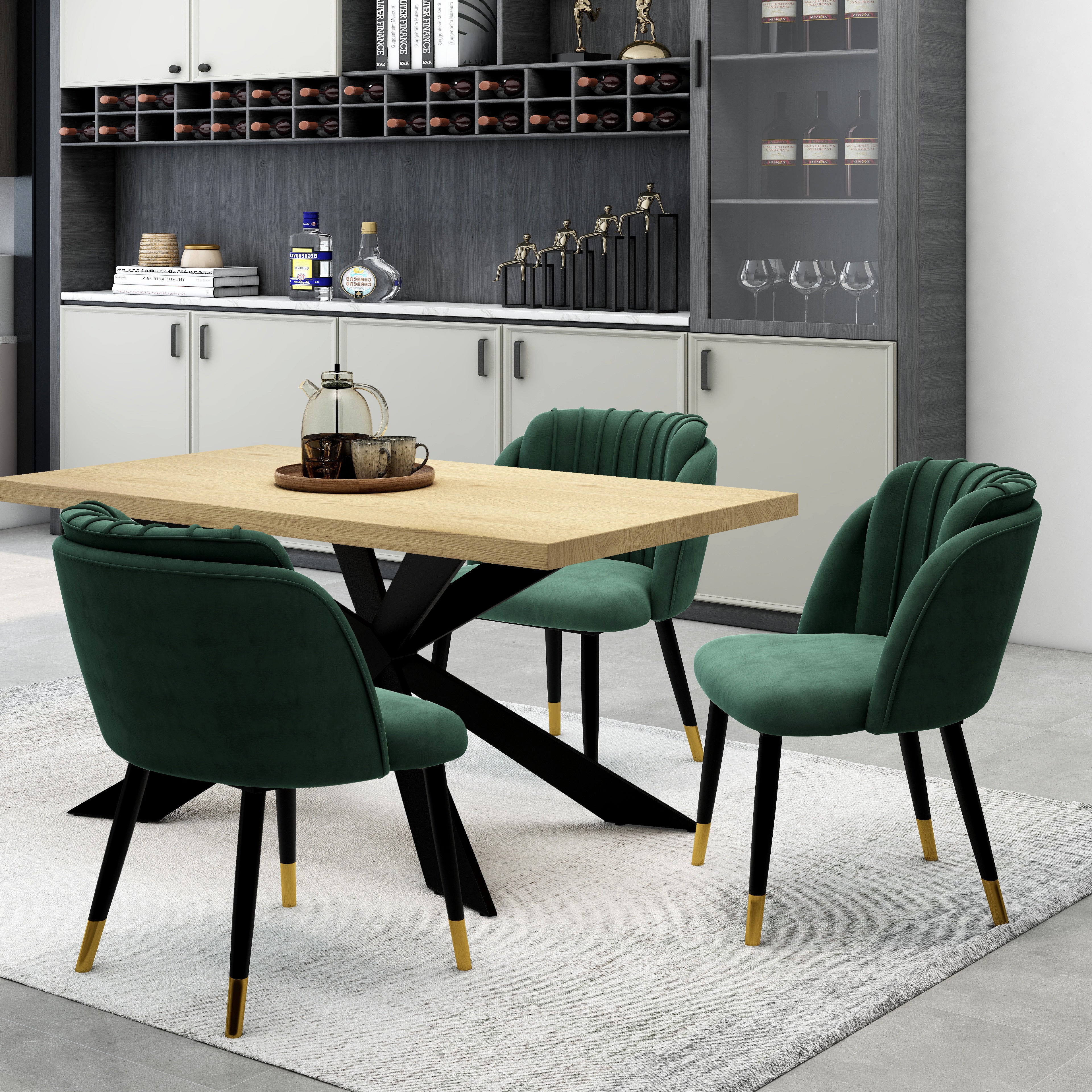 Milano Duke LUX Dining Set | a Oak Dining Table & 4 Dining Chairs with Silver End Caps