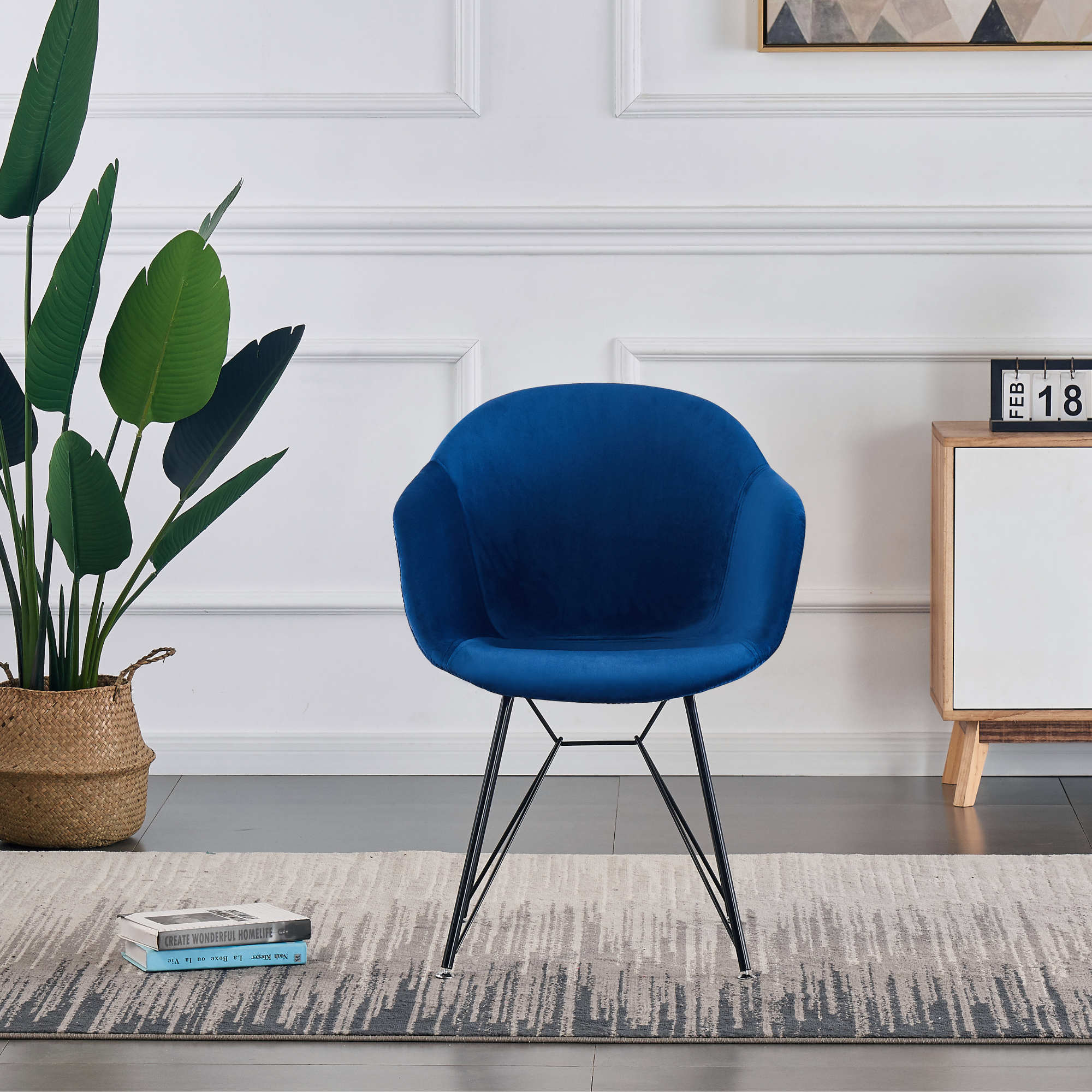 Valentina Halo White Dining Set with 4 Velvet Chairs