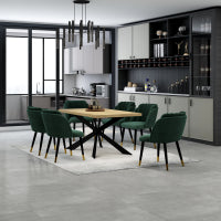 Milano Duke LUX Dining Set | a Oak Dining Table & 6 Dining Chairs with Gold End Caps