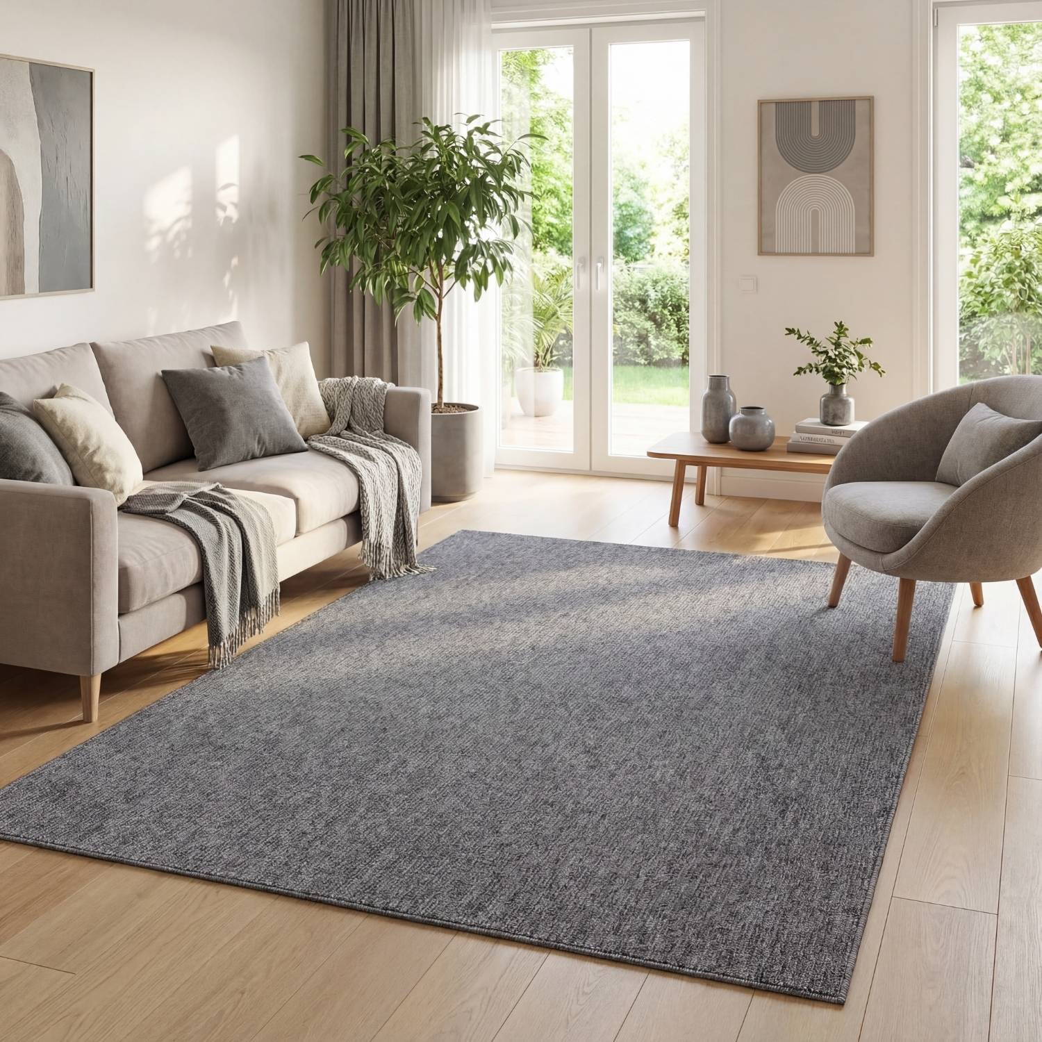 Flex Grey Low Pile Solid Rug - PN Home