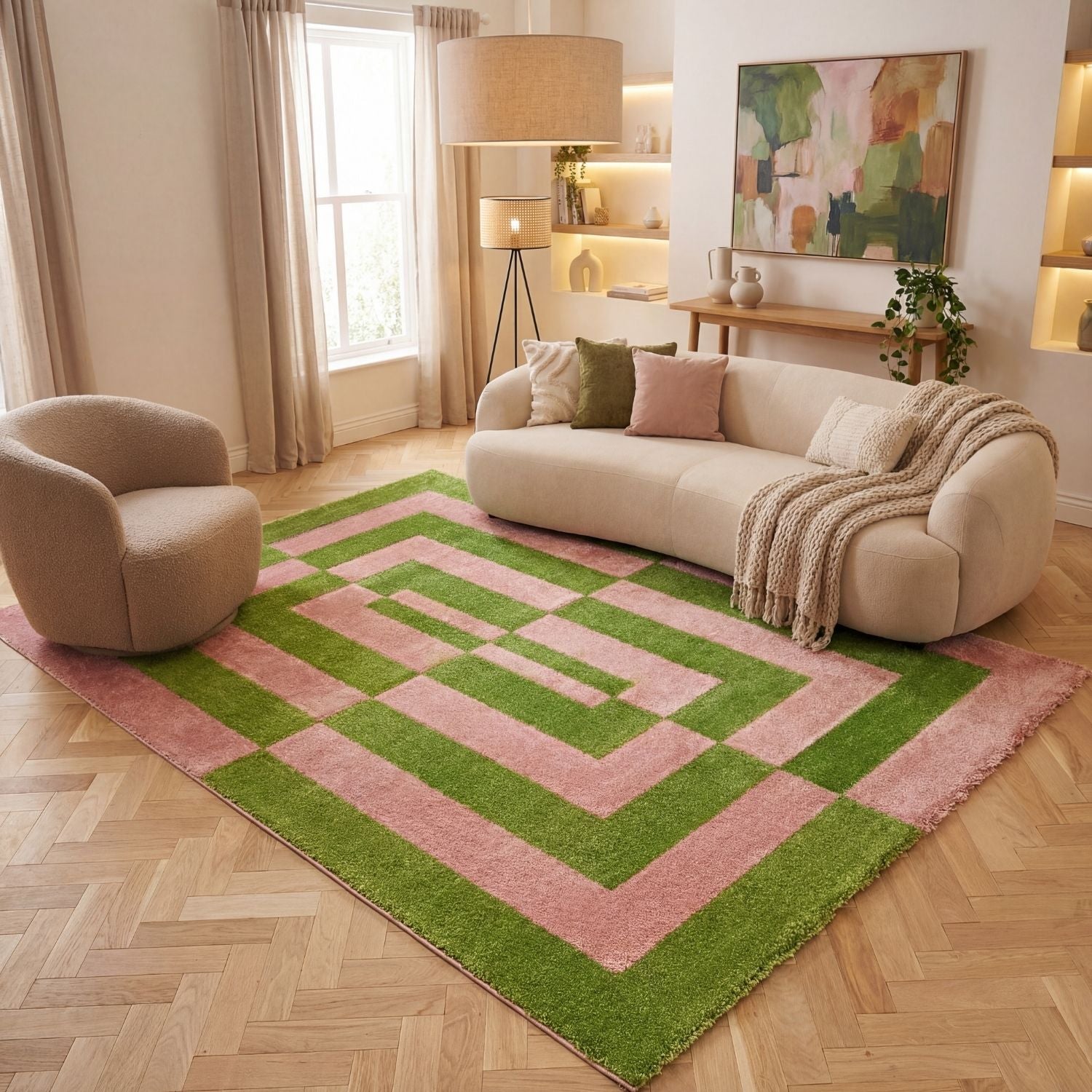 Joli Geometric Green & Pink Rug - PN Home