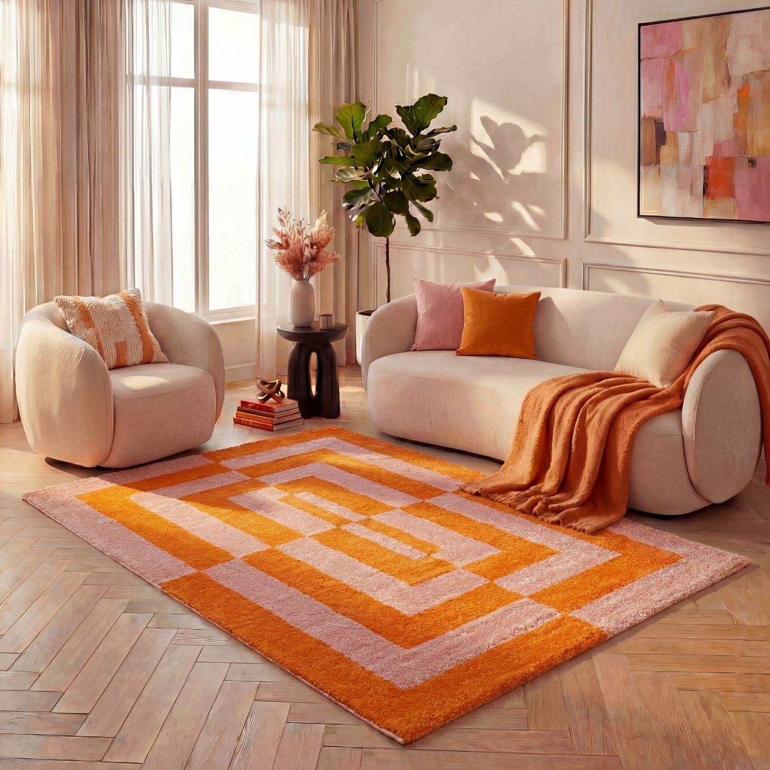 Joli Geometric Orange & Pink Rug - PN Home