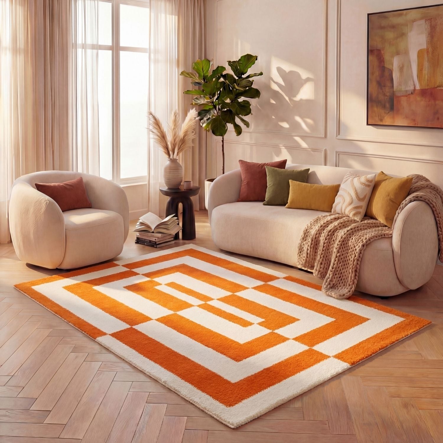 Joli Geometric Orange & White Rug - PN Home