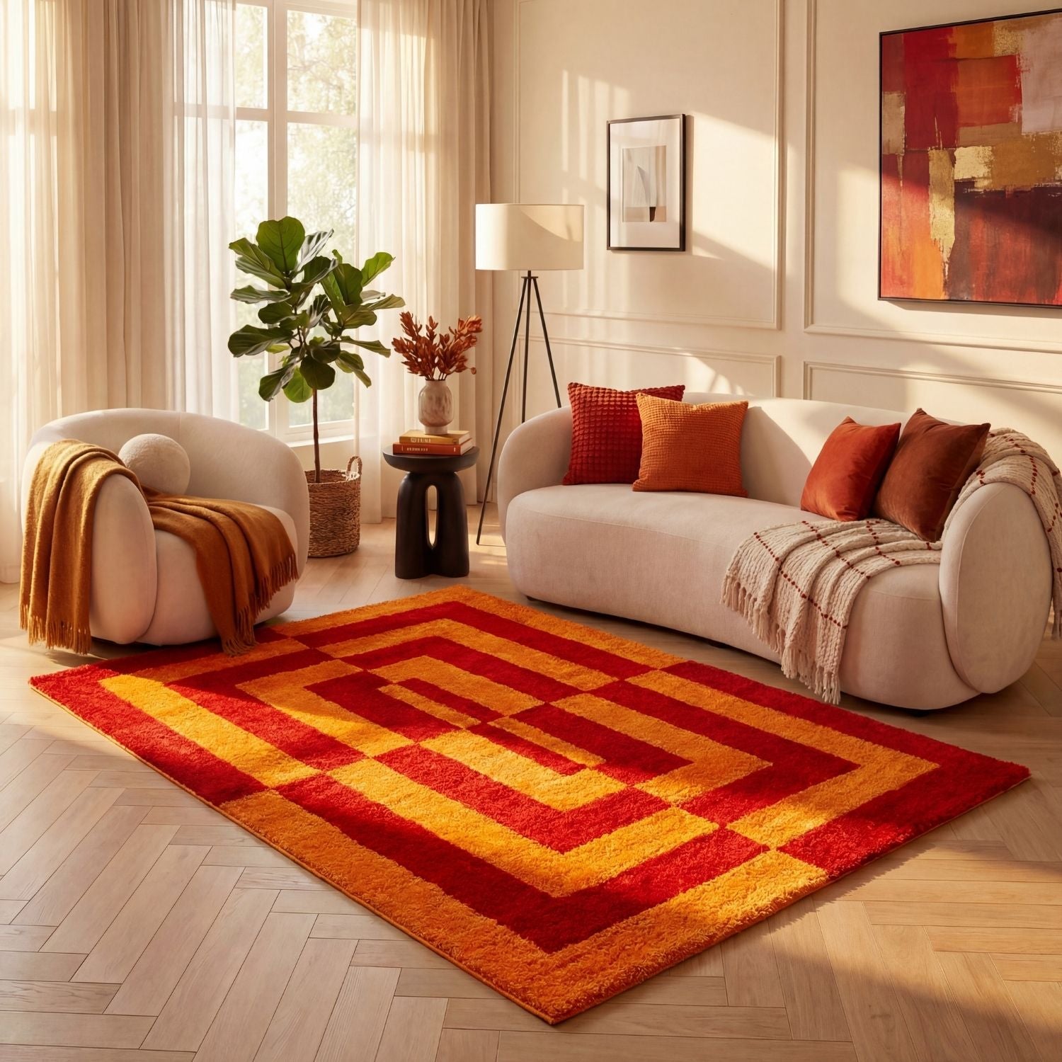 Joli Geometric Red & Orange Rug - PN Home