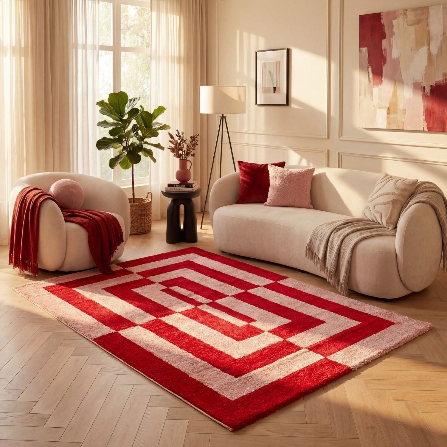 Joli Geometric Red & Pink Rug - PN Home