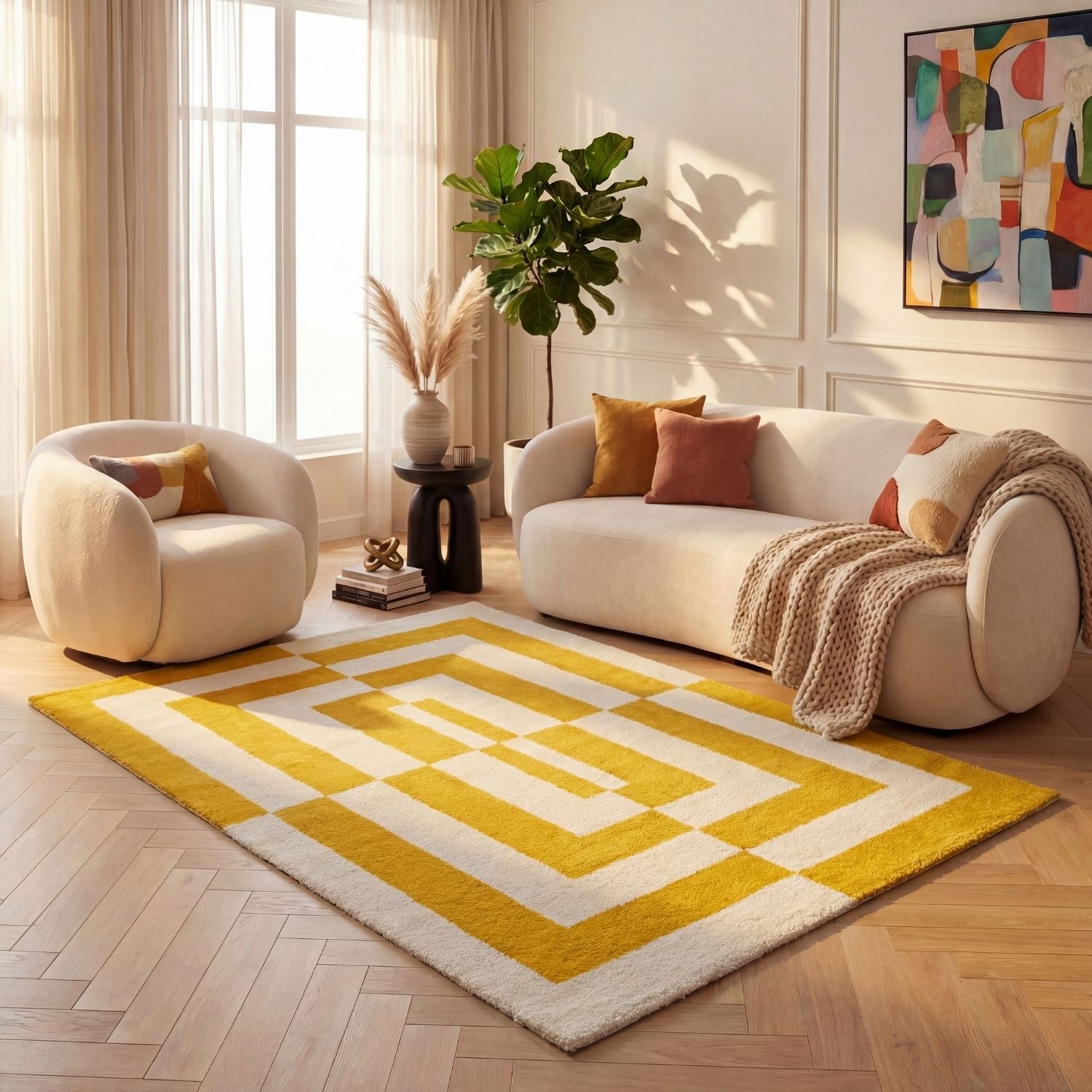 Joli Geometric Yellow & White Rug - PN Home