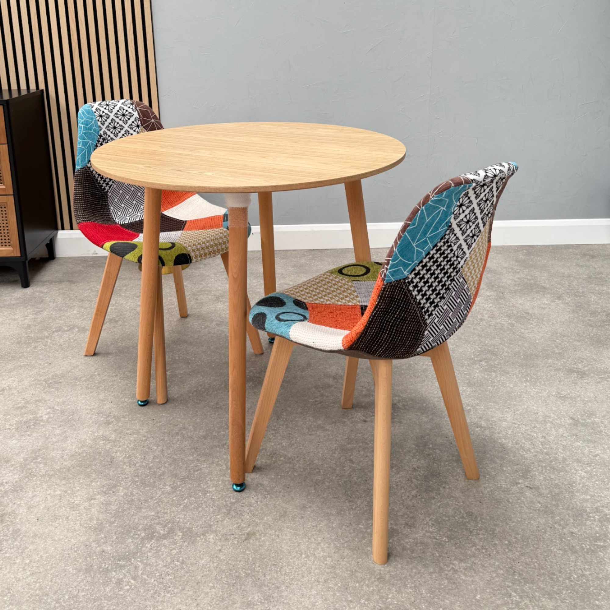 Patchwork Halo Dining Table Set - Set of 2 Patchwork Retro Chairs & a Halo Dining Table