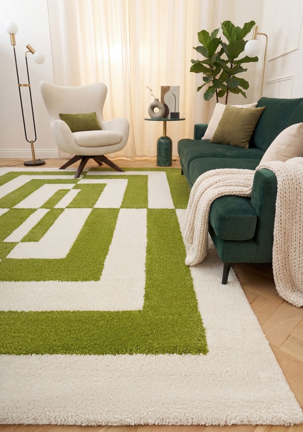 Joli Geometric Green & White Rug - PN Home