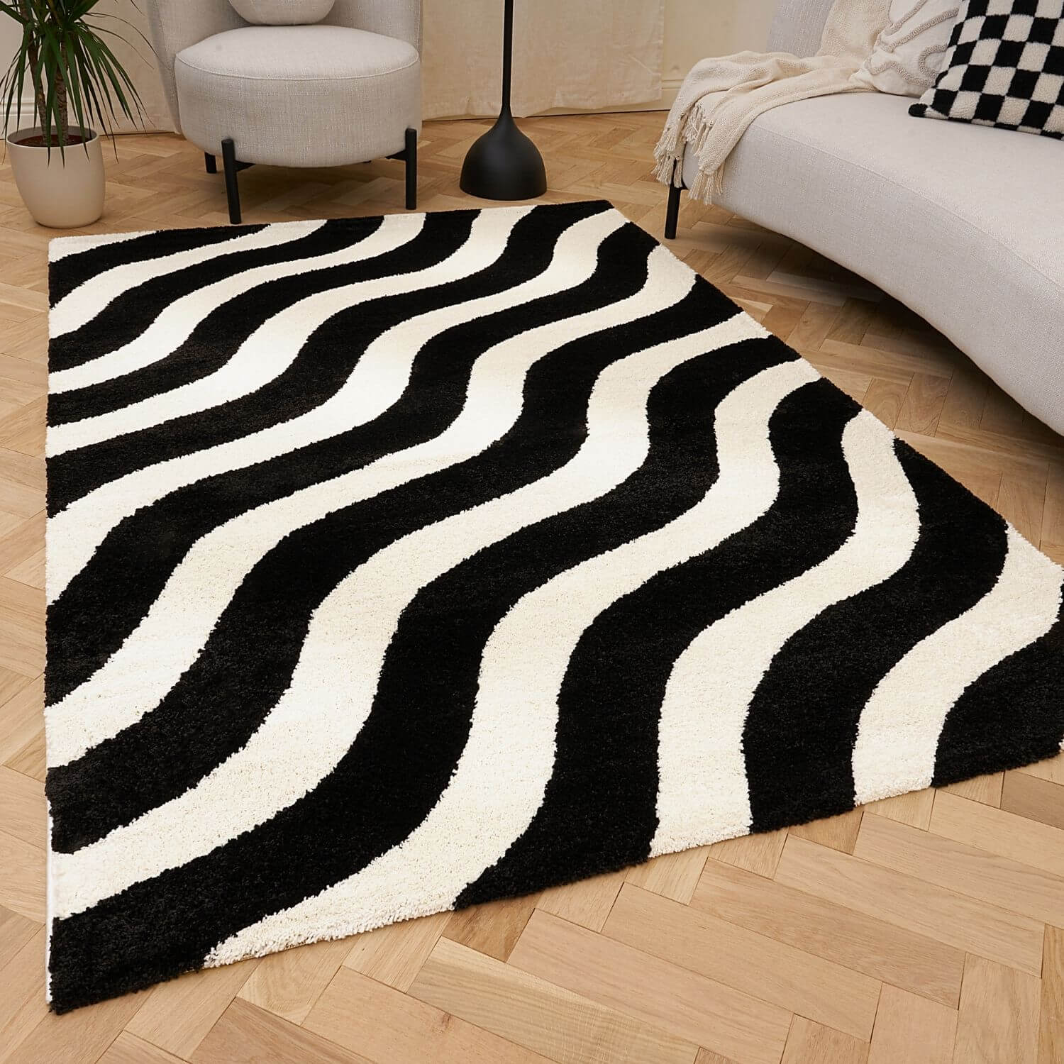 Joli Wave Black & White Rug - PN Home