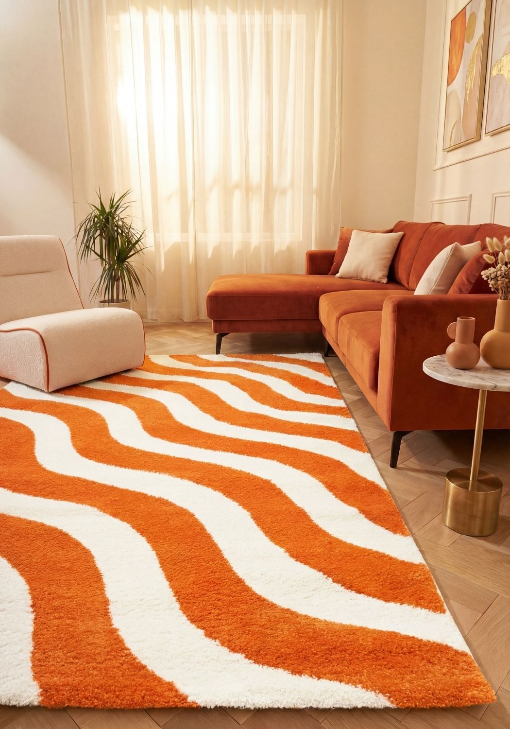 Joli Wave Orange & White Rug - PN Home