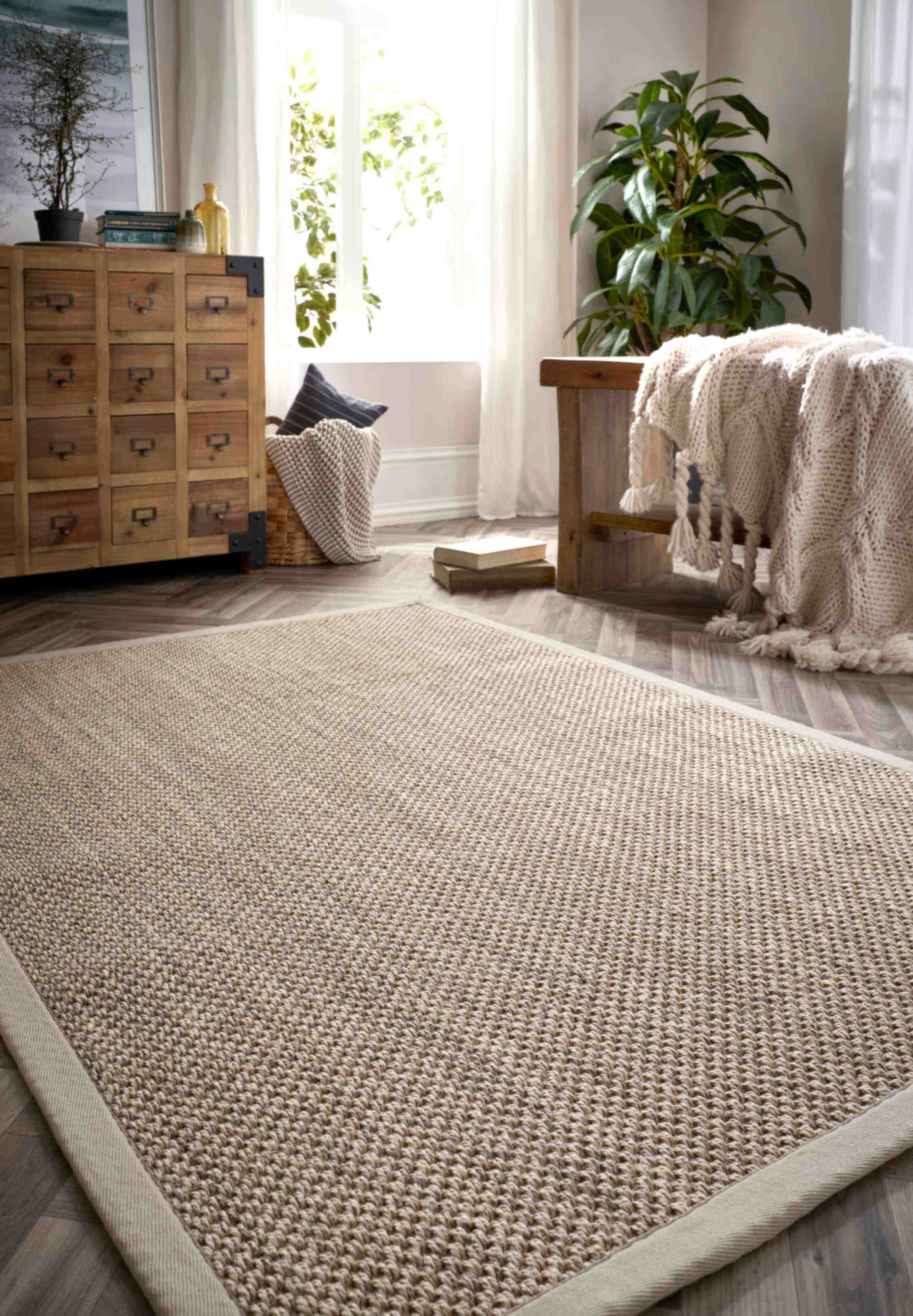Bordered Light Beige Non-Slip Sisal Rug - PN Home