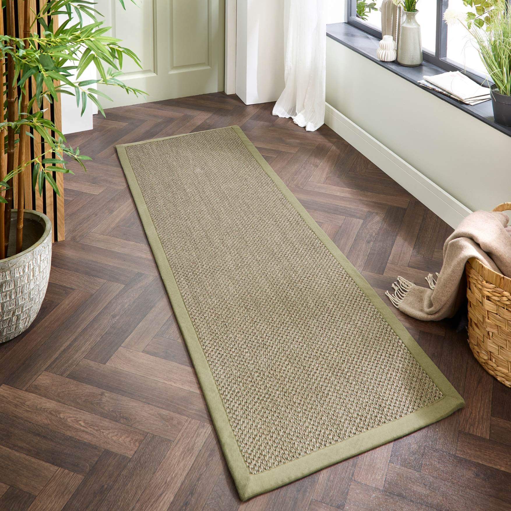Bordered Sage Green Non-Slip Sisal Rug - PN Home