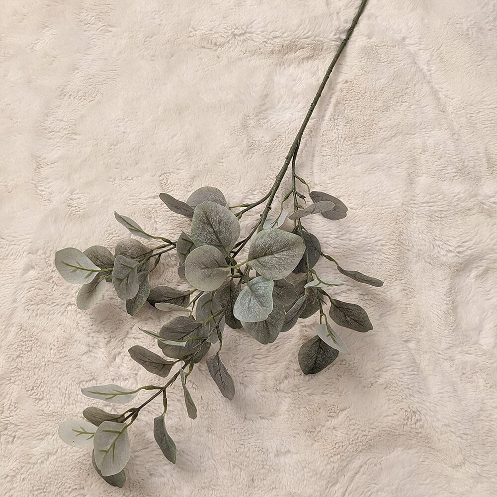 Light Green Dusted Faux Eucalyptus Single Stem