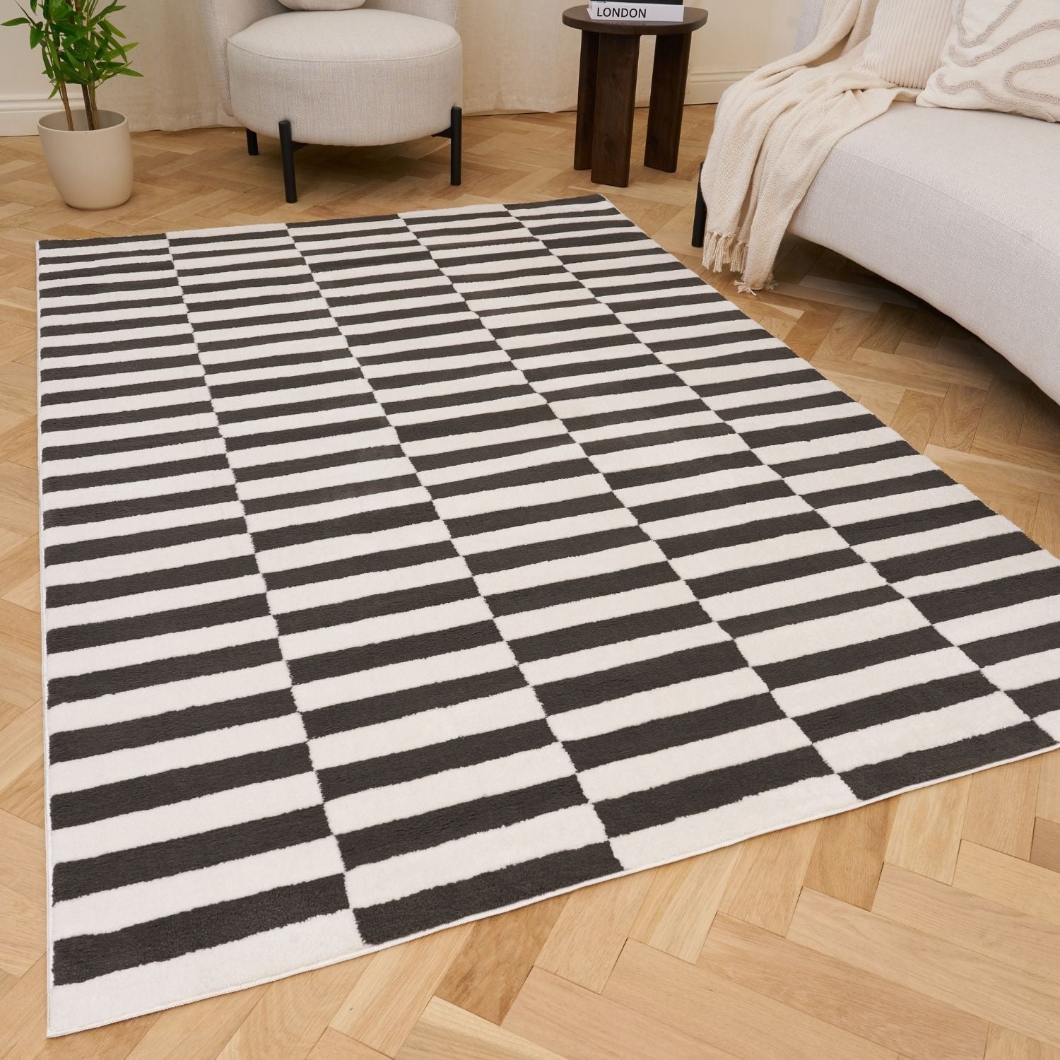 Loft Striped Dark Grey Rug - PN Home