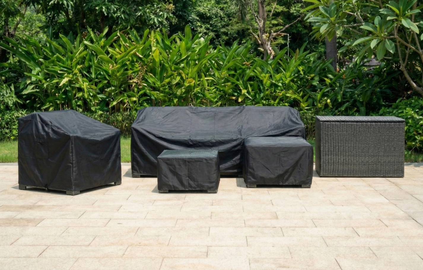Marbella Grey 5 Seater Chaise Garden Sofa Set, Cover and Cushion Box Bundle - PN Home