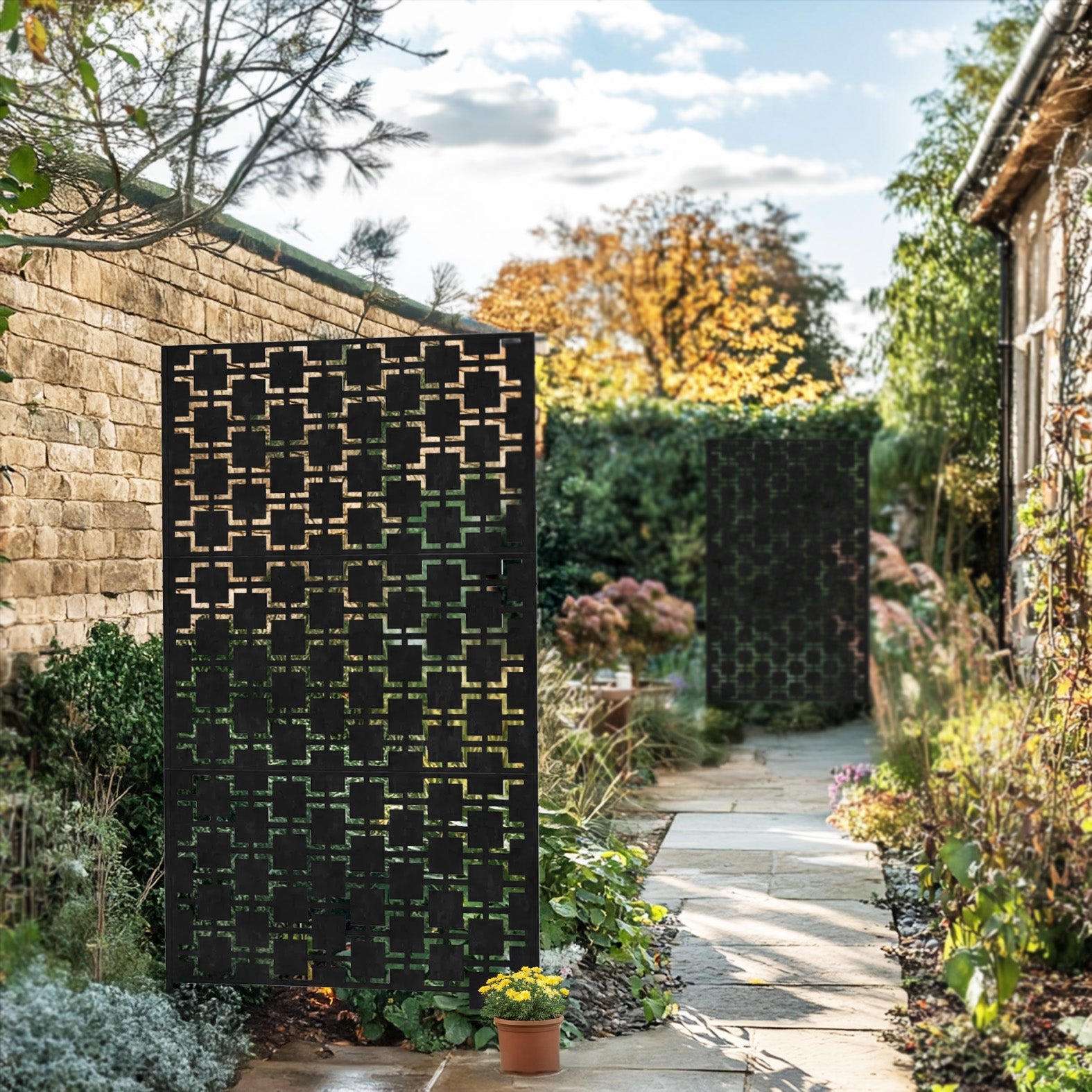 Metal Indoor/Outdoor Privacy Screen with Stand 120cm x 180cm - Squares - PN Home