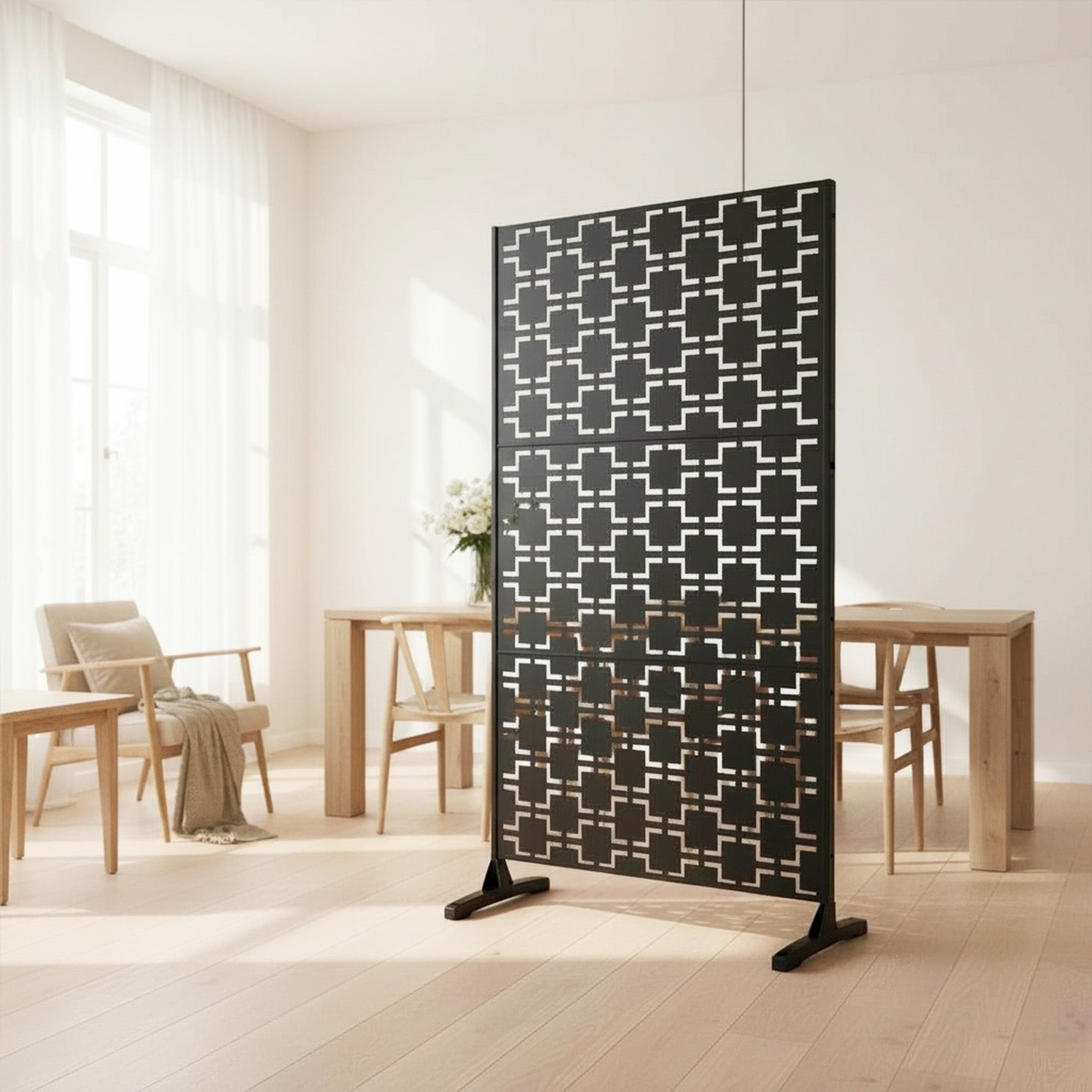 Metal Indoor/Outdoor Privacy Screen with Stand 120cm x 180cm - Squares - PN Home
