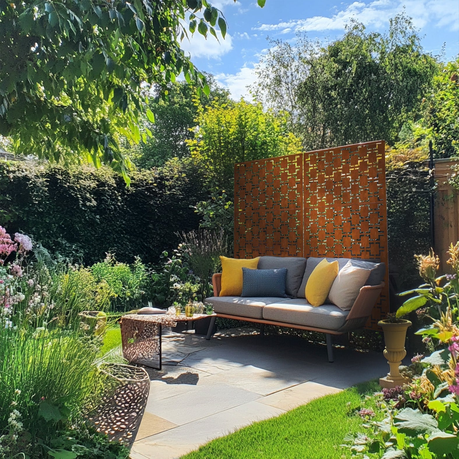 Metal Indoor/Outdoor Privacy Screen with Stand 120cm x 180cm - Squares - PN Home
